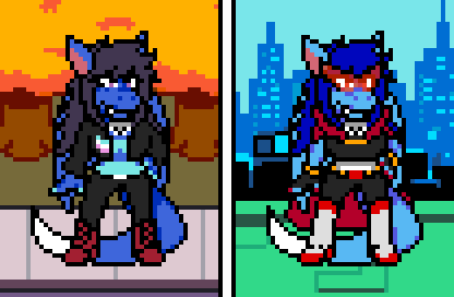 Sprites of Draevra drawn in the style of Deltarune.