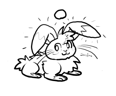 Black-and-white doodle of Sertimus (rabbit form).