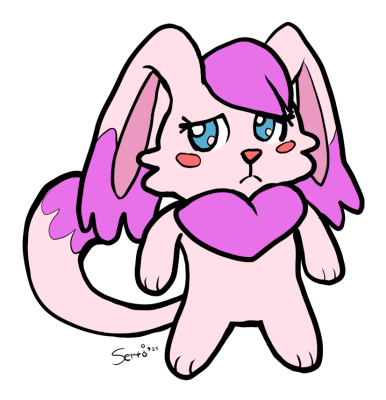 Flat-colored illustration of Vixie, an original character created by Millie (diddgery.bsky.social).