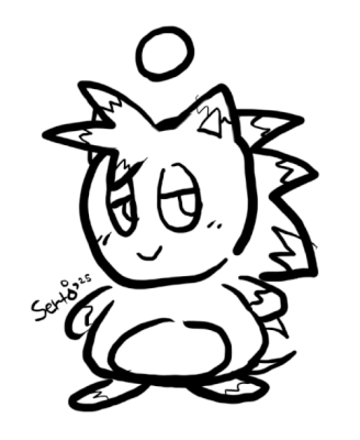 A black-and-white doodle of Sertimus (chao fursona), standing and staring smugly at the viewer.
